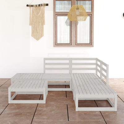 alt="6 Piece Garden Lounge Set White Solid Pinewood"