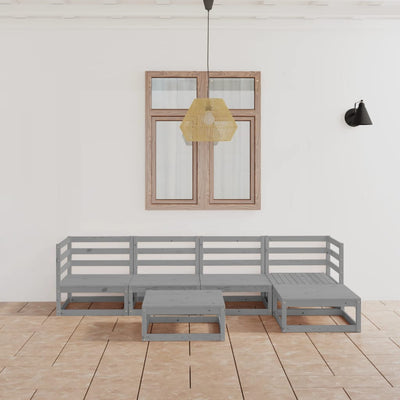 alt="6 Piece Garden Lounge Set Grey Solid Pinewood"