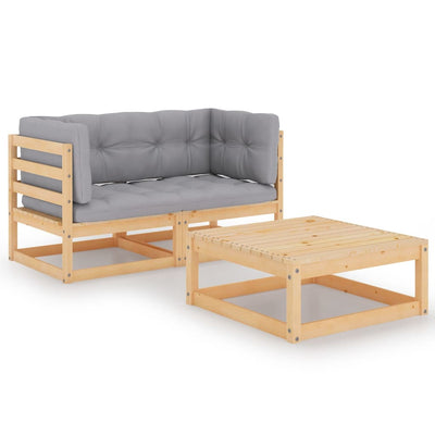 alt="3 Piece Garden Lounge Set with Cushions Solid Pinewood"