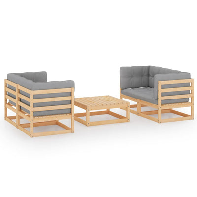 alt="5 Piece Garden Lounge Set with Cushions Solid Pinewood"