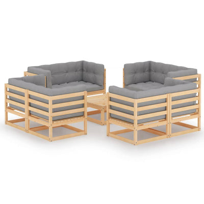 alt="9 Piece Garden Lounge Set with Cushions Solid Pinewood"