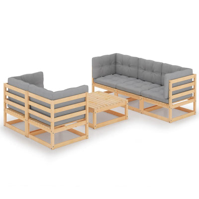 alt="6 Piece Garden Lounge Set with Cushions Solid Pinewood"