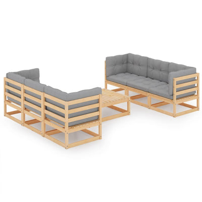alt="7 Piece Garden Lounge Set with Cushions Solid Pinewood"