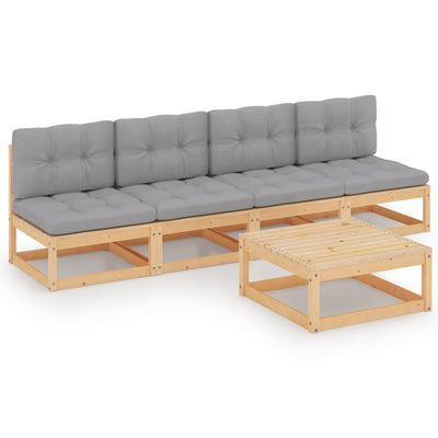 alt="5 Piece Garden Lounge Set with Cushions Solid Pinewood"