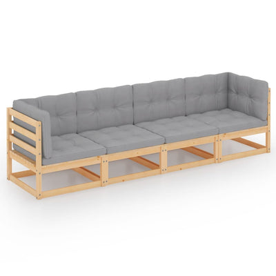 alt="4-Seater Garden Sofa with Cushions Solid Pinewood"