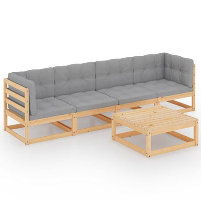 alt="5 Piece Garden Lounge Set with Cushions Solid Pinewood"