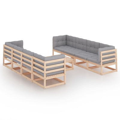 alt="9 Piece Garden Lounge Set with Cushions Solid Pinewood"