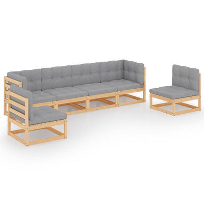alt="6 Piece Garden Lounge Set with Cushions Solid Pinewood"