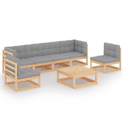 alt="7 Piece Garden Lounge Set with Cushions Solid Pinewood"