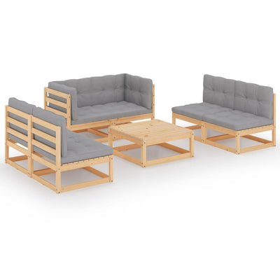 alt="7 Piece Garden Lounge Set with Cushions Solid Pinewood"
