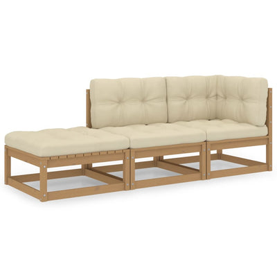 alt="3 Piece Garden Lounge Set with Cushions Solid Pinewood"