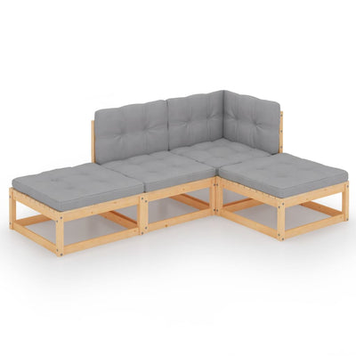 alt="4 Piece Garden Lounge Set with Cushions Solid Pinewood"