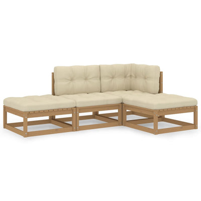 alt="4 Piece Garden Lounge Set with Cushions Solid Pinewood"