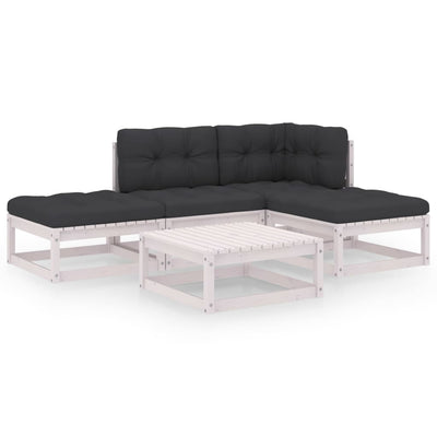 alt="5 Piece Garden Lounge Set with Cushions Solid Pinewood"