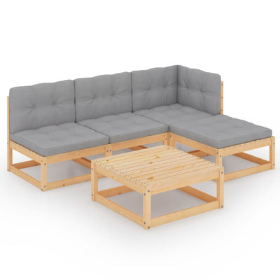 alt="5 Piece Garden Lounge Set with Cushions Solid Pinewood"