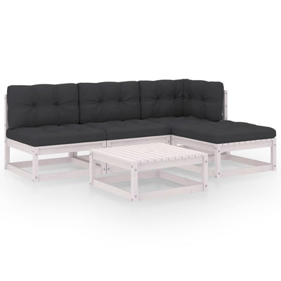 alt="5 Piece Garden Lounge Set with Cushions Solid Pinewood"