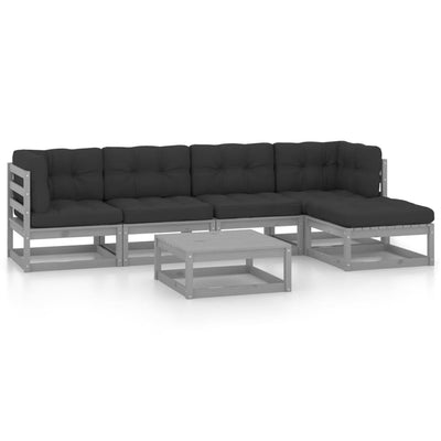 alt="6 Piece Garden Lounge Set with Cushions Solid Pinewood"