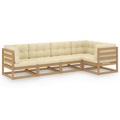 alt="5 Piece Garden Lounge Set with Cushions Solid Pinewood"