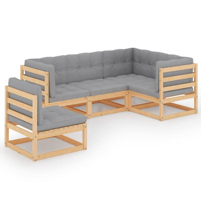 alt="5 Piece Garden Lounge Set with Cushions Solid Pinewood"