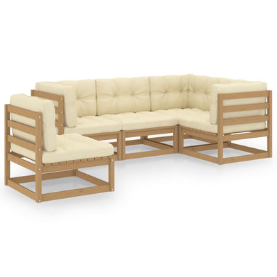 alt="5 Piece Garden Lounge Set with Cushions Solid Pinewood"