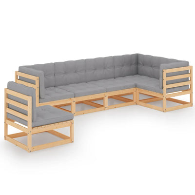 alt="6 Piece Garden Lounge Set with Cushions Solid Pinewood"