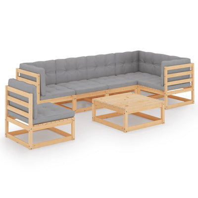 alt="7 Piece Garden Lounge Set with Cushions Solid Pinewood"