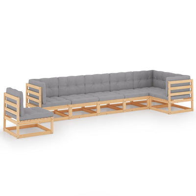 alt="7 Piece Garden Lounge Set with Cushions Solid Pinewood"