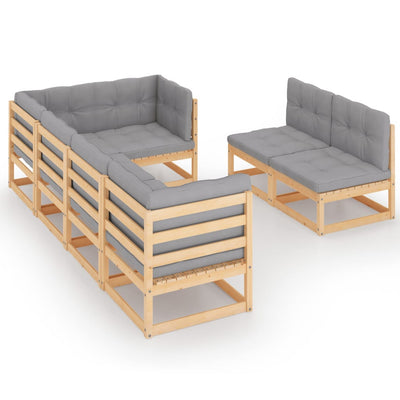 alt="7 Piece Garden Lounge Set with Cushions Solid Pinewood"