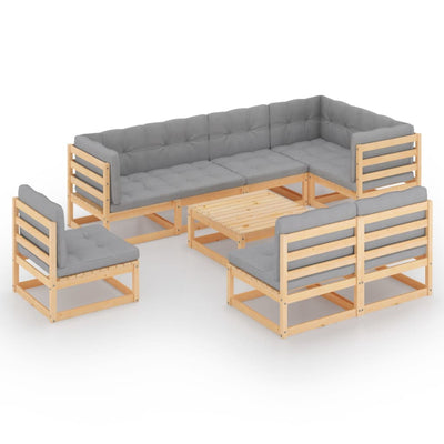 alt="9 Piece Garden Lounge Set with Cushions Solid Pinewood"