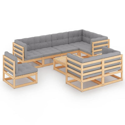 alt="9 Piece Garden Lounge Set with Cushions Solid Pinewood"