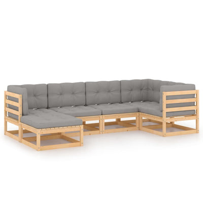 alt="6 Piece Garden Lounge Set with Cushions Solid Pinewood"