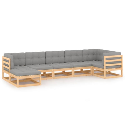 alt="7 Piece Garden Lounge Set with Cushions Solid Pinewood"