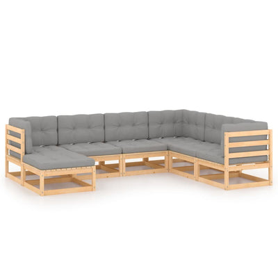 alt="7 Piece Garden Lounge Set with Cushions Solid Pinewood"