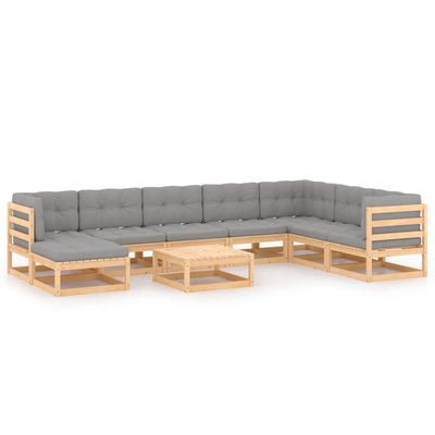 alt="9 Piece Garden Lounge Set with Cushions Solid Pinewood"