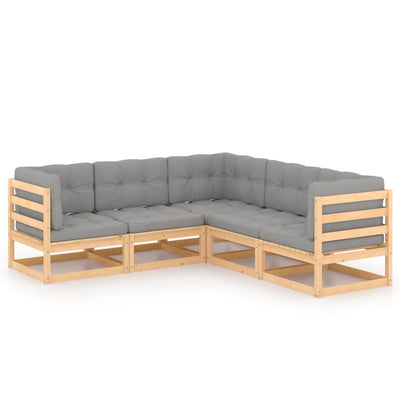 alt="5 Piece Garden Lounge Set with Cushions Solid Pinewood"