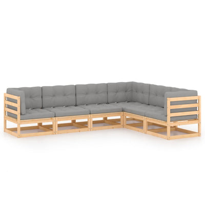 alt="6 Piece Garden Lounge Set with Cushions Solid Pinewood"