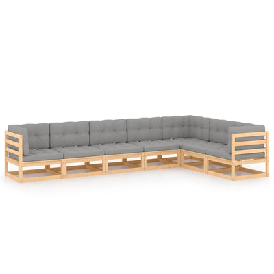 alt="7 Piece Garden Lounge Set with Cushions Solid Pinewood"