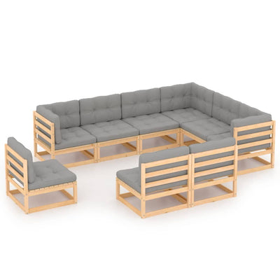 alt="9 Piece Garden Lounge Set with Cushions Solid Pinewood"
