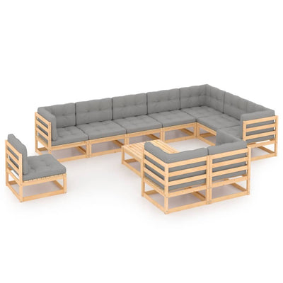 alt="11 Piece Garden Lounge Set with Cushions Solid Pinewood"