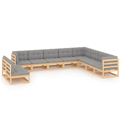 alt="10 Piece Garden Lounge Set with Cushions Solid Pinewood"