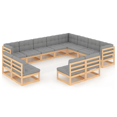 alt="12 Piece Garden Lounge Set with Cushions Solid Pinewood"