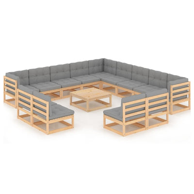 alt="14 Piece Garden Lounge Set with Cushions Solid Pinewood"