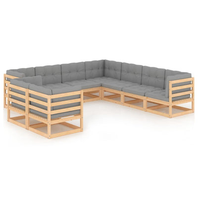 alt="9 Piece Garden Lounge Set with Cushions Solid Pinewood"