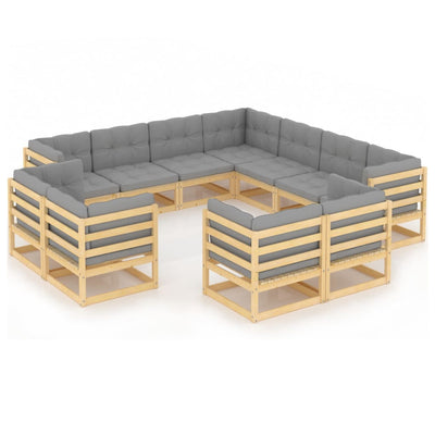 alt="11 Piece Garden Lounge Set with Cushions Solid Pinewood"