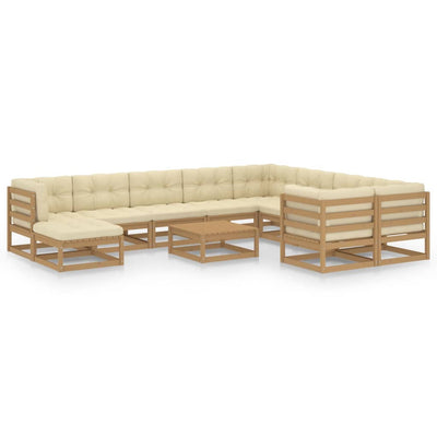 alt="11 Piece Garden Lounge Set&Cushions Honey Brown Solid Pinewood"