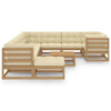 11 Piece Garden Lounge Set&Cushions Honey Brown Solid Pinewood
