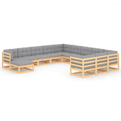 alt="12 Piece Garden Lounge Set with Cushions Solid Pinewood"