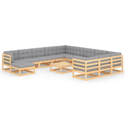 alt="13 Piece Garden Lounge Set with Cushions Solid Pinewood"