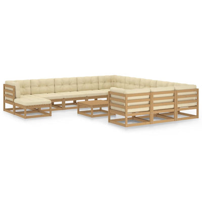 alt="13 Piece Garden Lounge Set&Cushions Honey Brown Solid Pinewood"