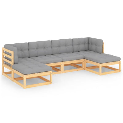 alt="6 Piece Garden Lounge Set with Cushions Solid Pinewood"